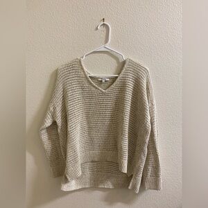 Madewell‎ Cream Open Knit V-Neck Sweater High-Low Hem Medium